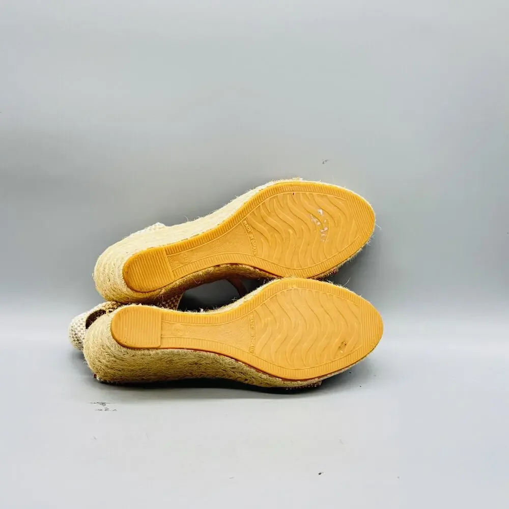 Paseart Sandals Womens 8 Beige Espadrille Wedge Rhinestones Ankle Strap Shoes